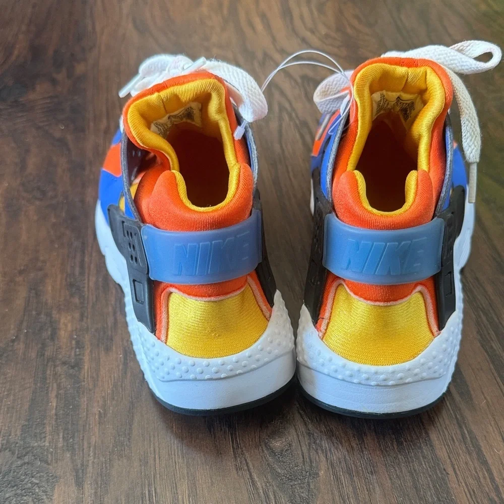 Nike Hurache Big Kids Sneakers in Vibrant Orange, Yellow and Blue, Size 5Y